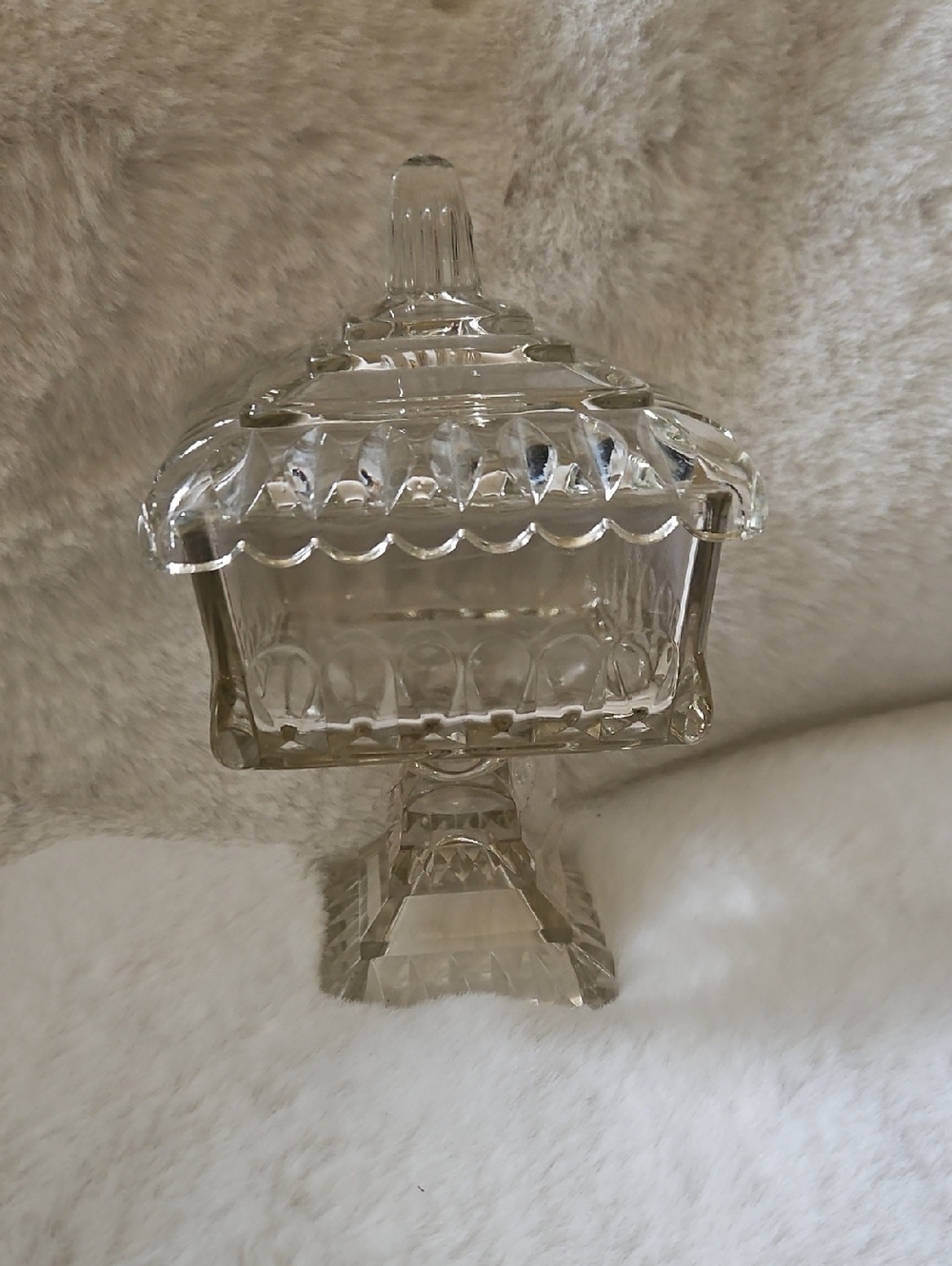 Clear Glass Covered Compote Candy Dish